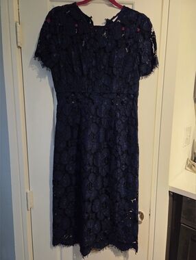 Navy And Black Floral Lace Midi Dress